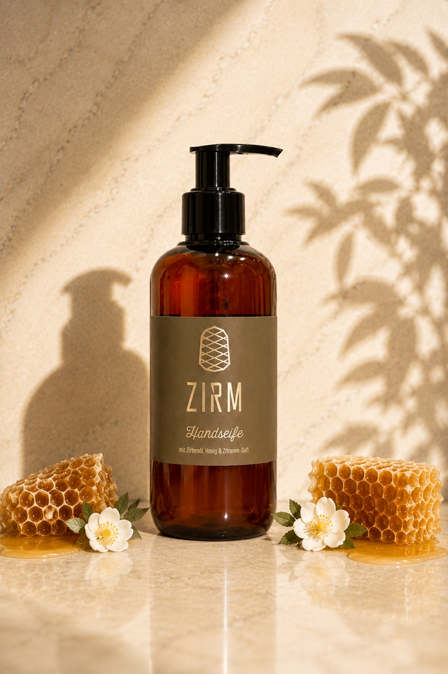 ZIRM Handseife Pumpspender mit Etikett, Nahaufnahme