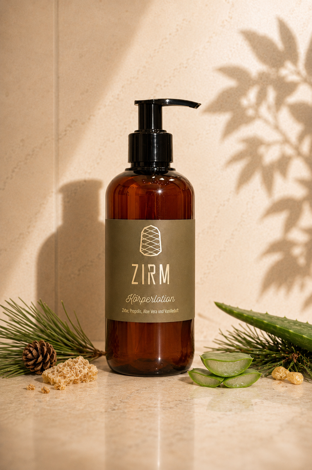 ZIRM Körperlotion Pumpspender mit Etikett, Nahaufnahme